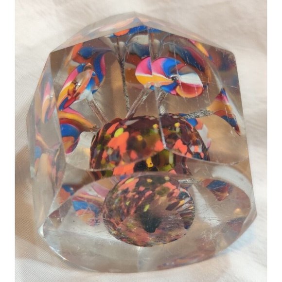 Antique Bohemian Facet Cut Art Glass With Decorative Flowers Paperweight READ - Picture 6 of 10